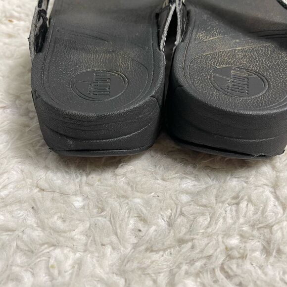 Fitflop black leather and fabric wedge thong sandals size 8 - Picture 8 of 10